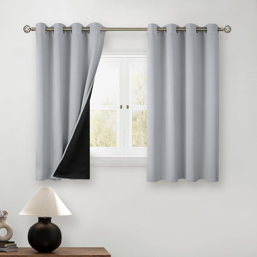 BGment Short 100% Blackout Curtains for Bedroom, Thermal Insulated Energy Efficiency Noise Reducing Grommet Curtains 54 Inch Length with Li…