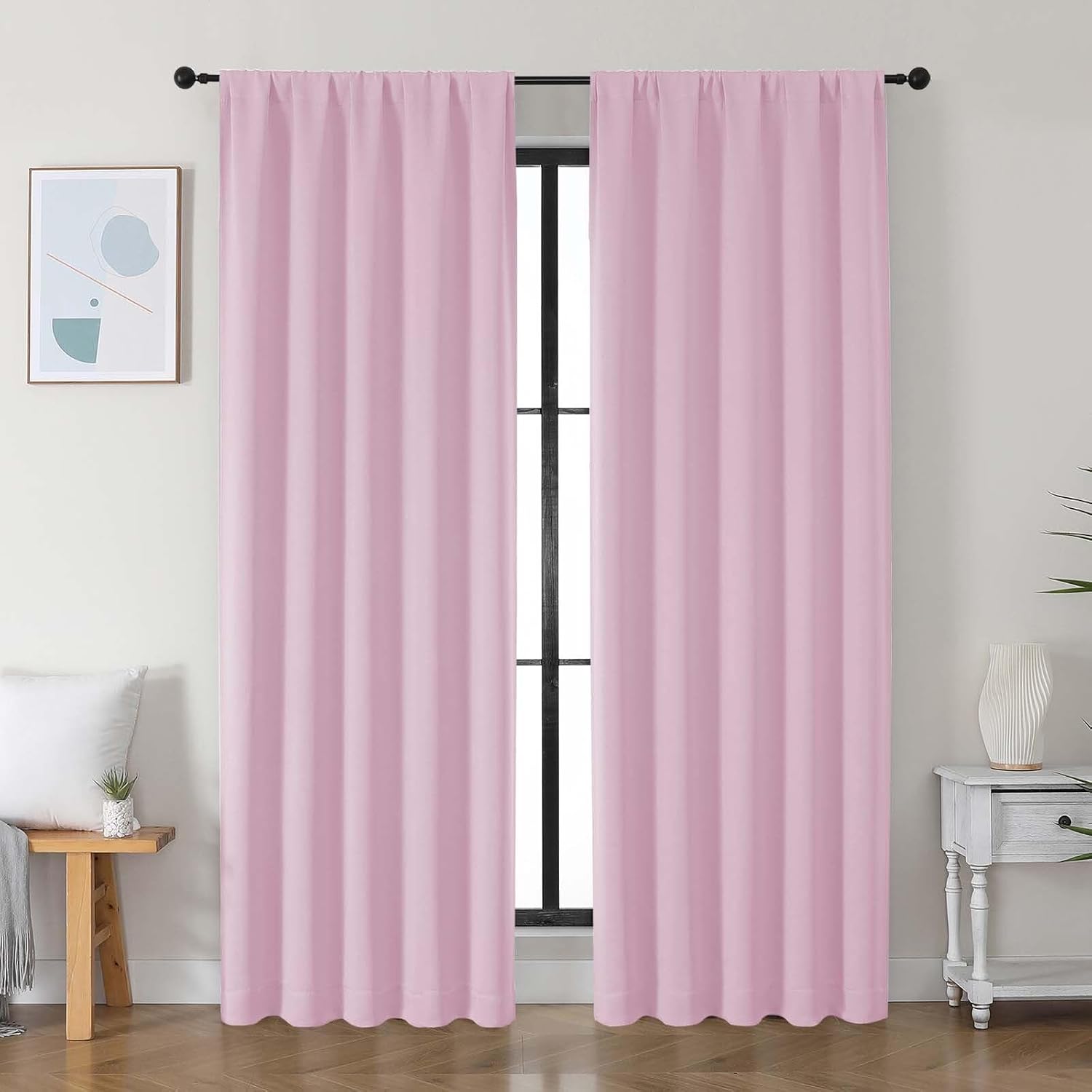 Simplebrand Ava Pink Blackout Curtains for Bedroom 84 Inch Length 2 Panels Set, Solid Thermal Insulated Privacy Nursery Window Treatment Cu…