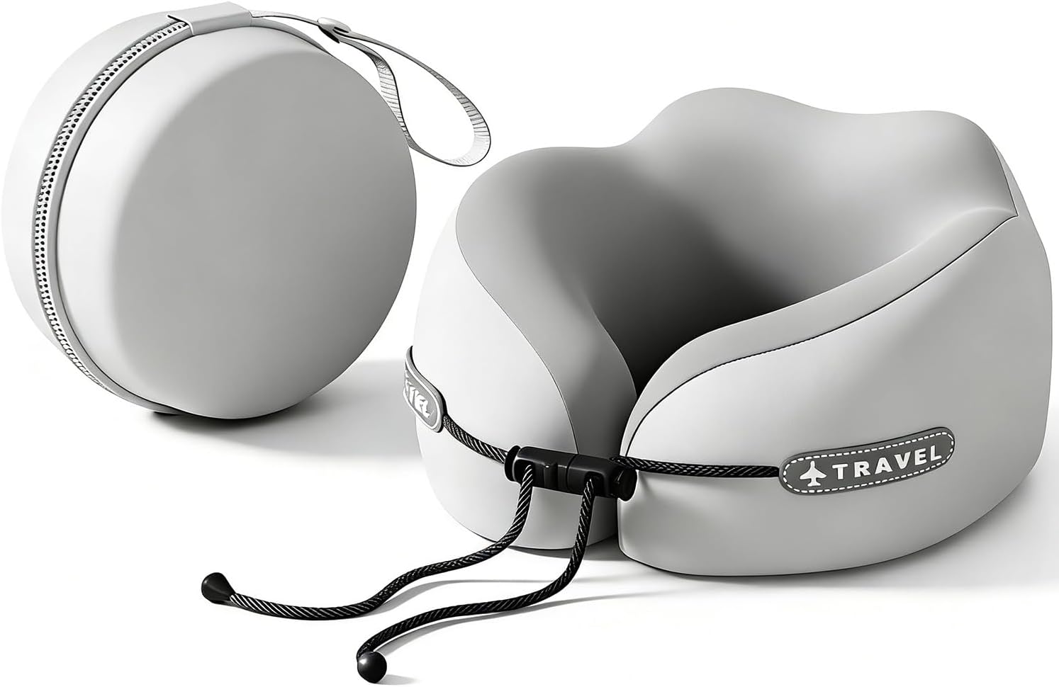 Ziurfys Travel Neck Pillow with Storage Case, 100% Pure Memory Foam, Airplane Head Support for Flight Sleeping, Portable, Gray (Gray…
