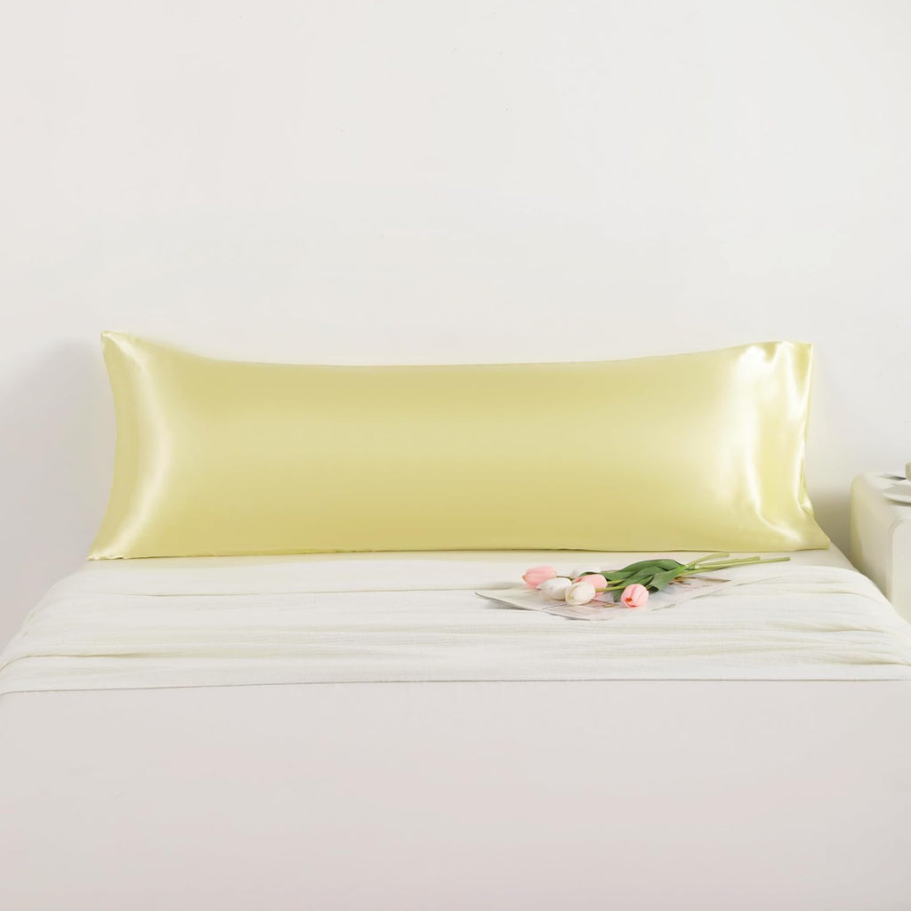 Ntbay Satin Body Pillowcase for Hair and Skin, Luxurious and Silky Pillow case with Envelope Closure, 20x54 Inches, Light Yellow 54 Inches