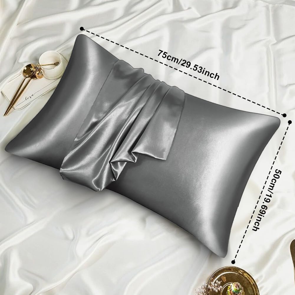 Auauy 2 Pack Satin Silk Pillowcase, 19.69x29.53in Silk Pillowcases for Hair and Skin with 2PCS Satin Hair Scrunchies&Eye Mask, Soft Slip Be…