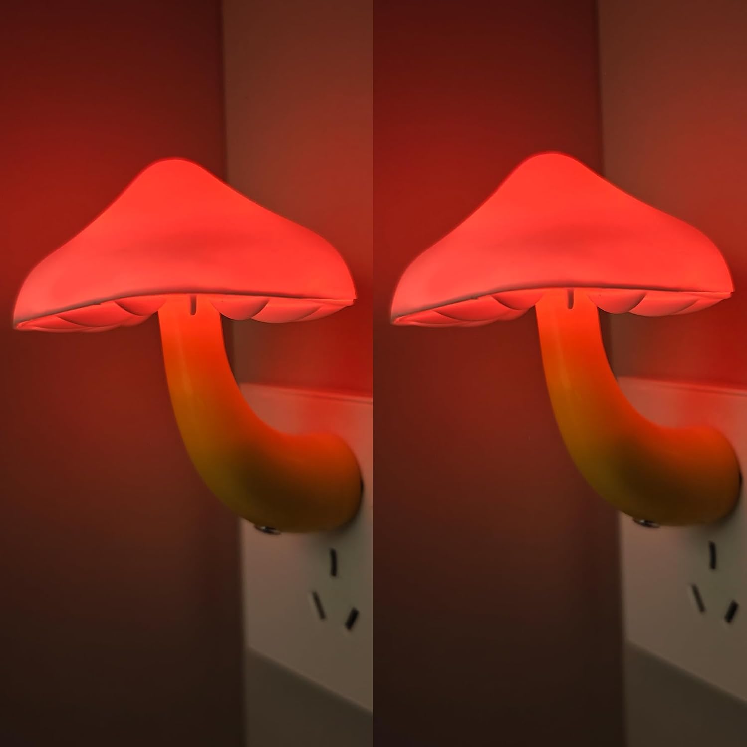 APAKI LED Mushroom Night Light Plug in Lamp, 2 Pack Red Night Lights Plug into Wall, Dusk to Dawn Sensor NightLight for Adults Kids…