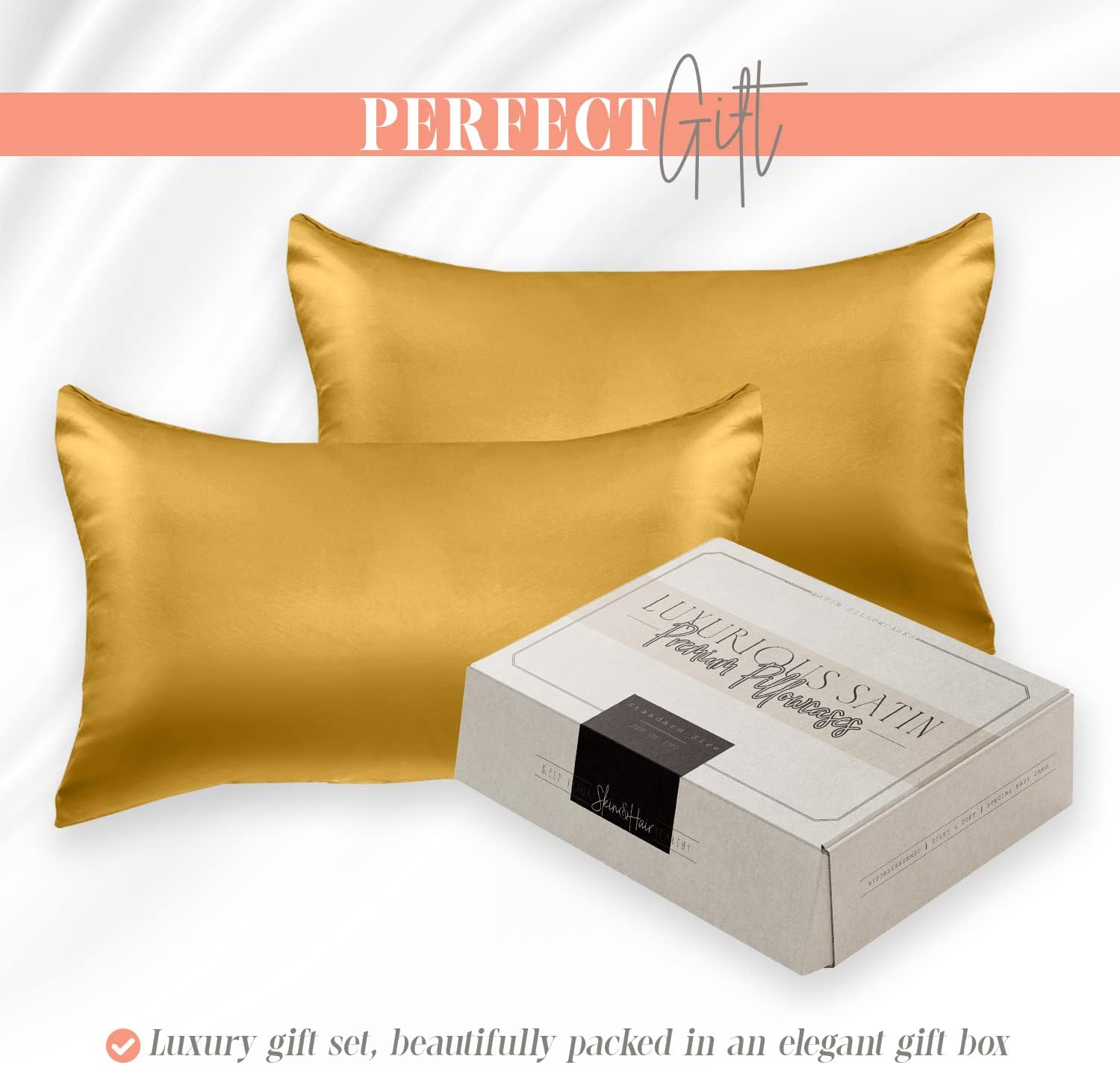 Elegantcomfort Elegant Comfort Silky and Luxurious 2-Piece Satin Pillowcase Set for Healthier Skin and Hair, Hidden Zipper Closure and Beau…