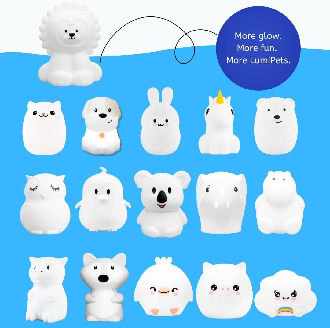 Lumipets Remote Control Silicone Night Light for Kids - Lion Design with 9 Soft Colors & Sleep Timer - Rechargeable, Battery-Operated…