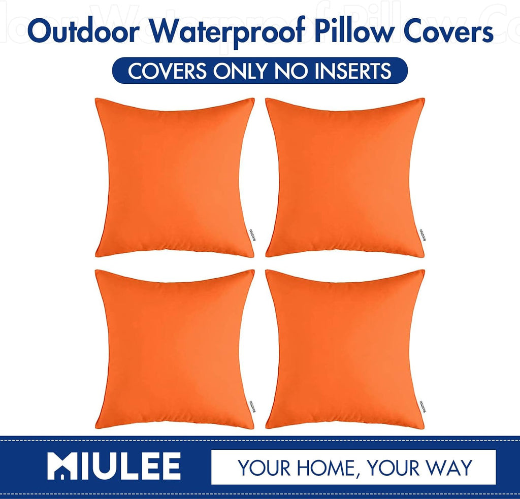 MIULEE Pack of 4 Decorative Outdoor Waterproof Pillow Covers Square Garden Cushion Case PU Coating Throw Pillow Cover for Tent Park Couch…