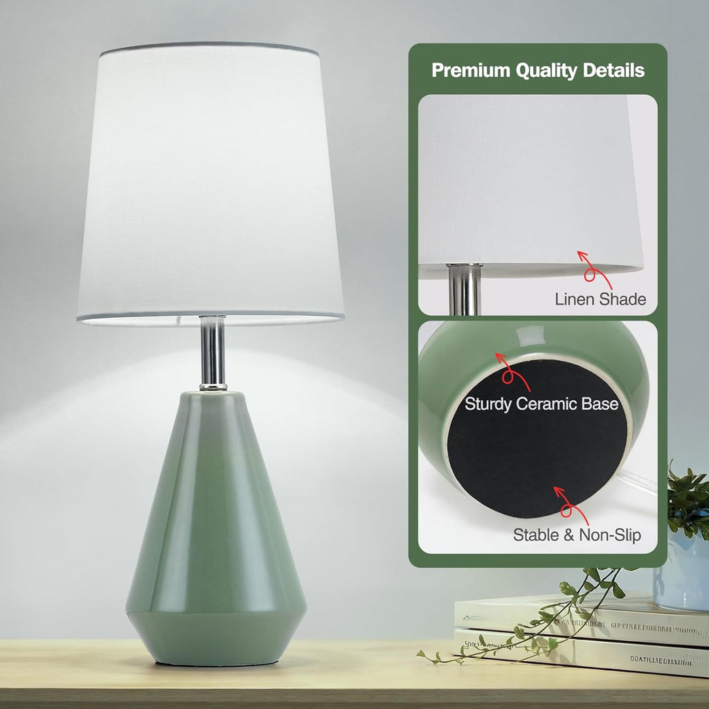 Small Bedside Table Lamp for Bedroom-Reading Desk Lamp Set of 2, with 3 Color Temperatures,15.5" Nightstand Ceramic Lamp with Fabric Shade…