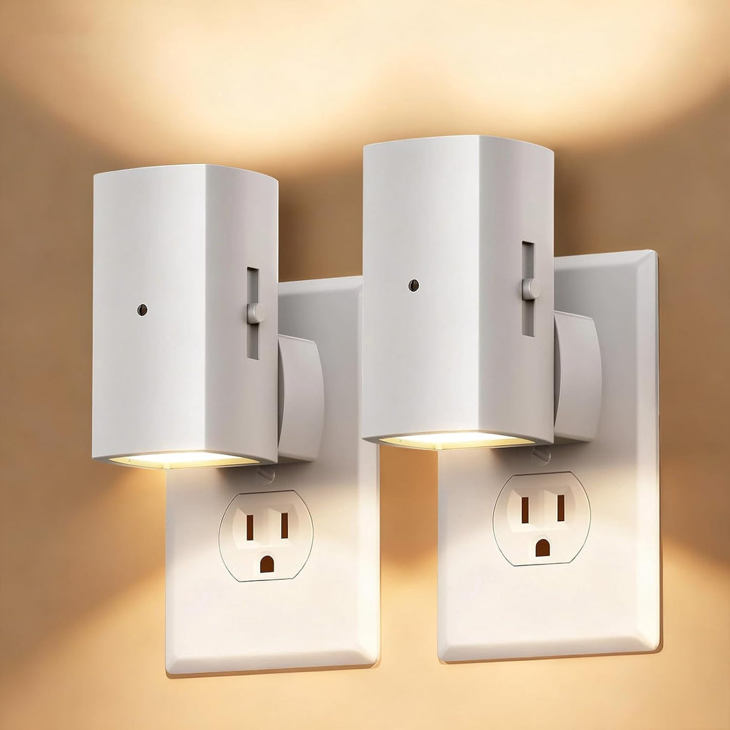 Brightown 2 Pack White Night Lights Plug into Wall, Modern Night Light with Rotating Plug, Dusk to Dawn Sensor, 0-100LM Stepless Dimming…