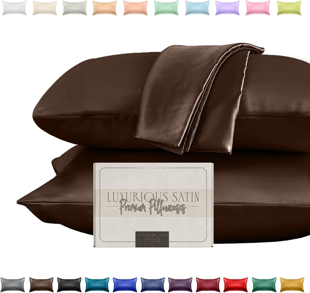 Elegantcomfort Elegant Comfort Silky and Luxurious 2-Piece Satin Pillowcase Set for Healthier Skin and Hair, Hidden Zipper Closure and Beau…