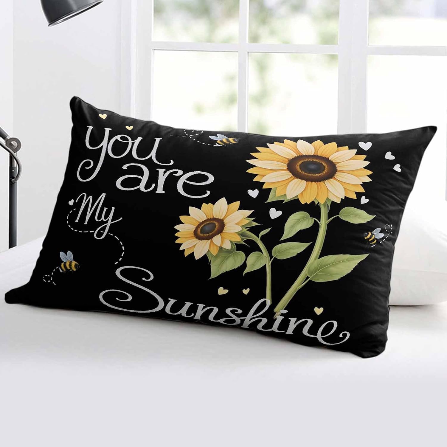Rgaienmelw You Are My Sunshine Lumbar Throw Pillow Covers 12x20 Inches, Rectangle Decorative Pillowcase with Zipper, Yellow Sunflowers…