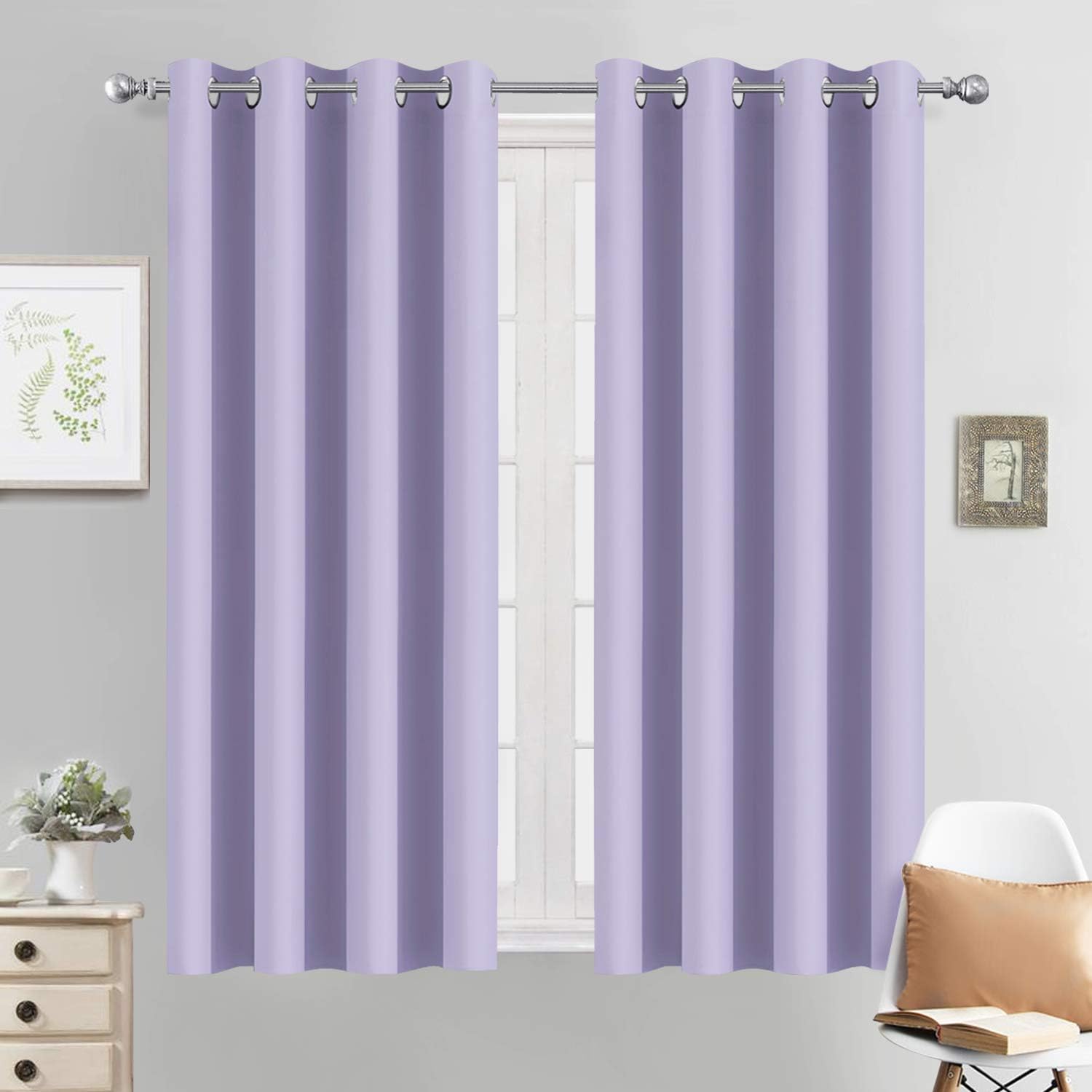 Yakamok Room Darkening Grommet Window Drapes Thermal Insulated Light Blocking Blackout Curtains for Bedroom(52Wx54L, Lilac,2 Panels)