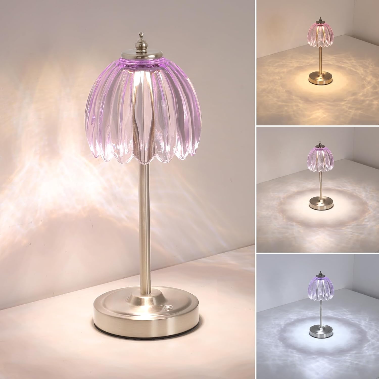 Shenmoyl Tulip Table Lamp with 5200mAh Battery & Touch Control, Cordless Small Table Lamp with 3 Colors, Dimmable Rechargeable Table…