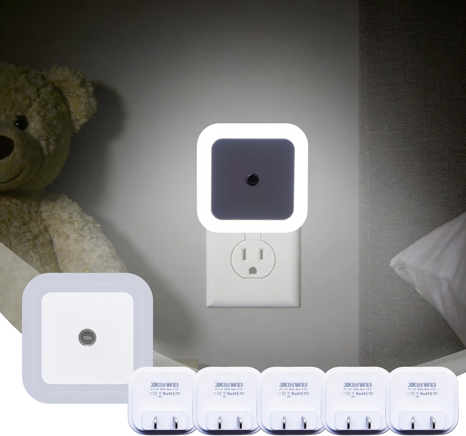 Night Lights Plug into Wall, Automatic LED Night Light with Dusk to Dawn Sensor, Modern Square Night Lite for Hallway & Bedroom, 0.5W…