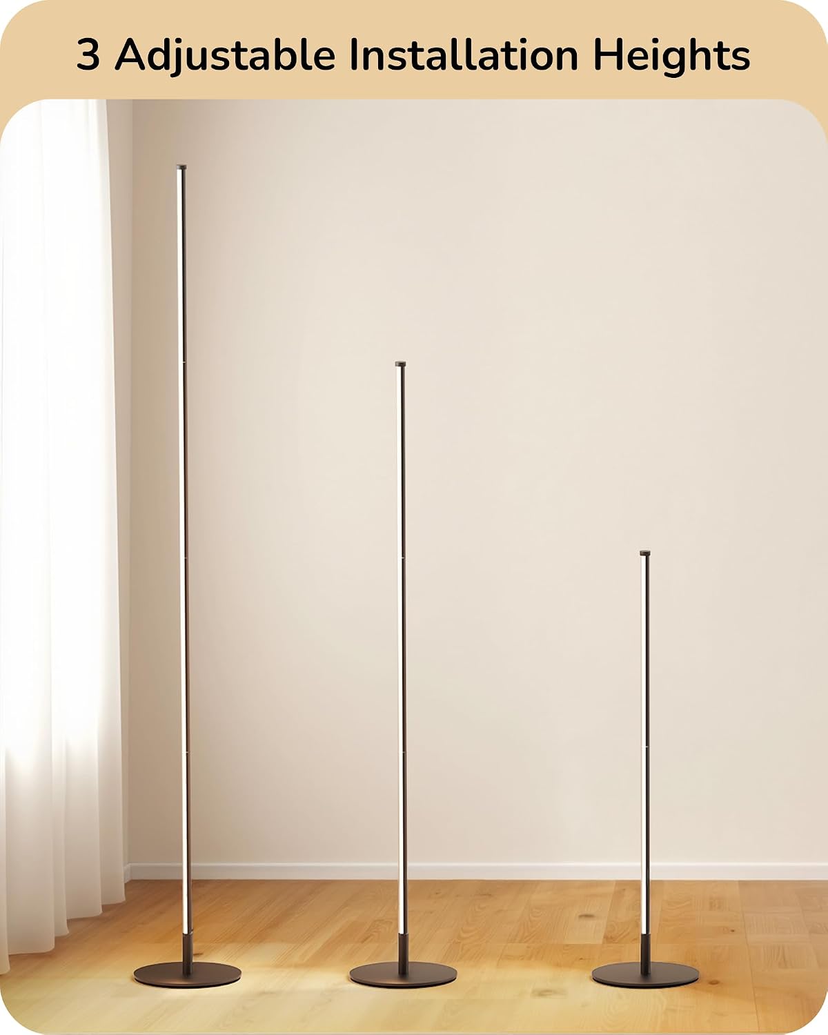 Edishine 59.8" Modern Floor Lamp, Minimalist Floor lamp with 3 Height Settings, 3 Color Temperature & Stepless Dimming, Remote Control, Foo…