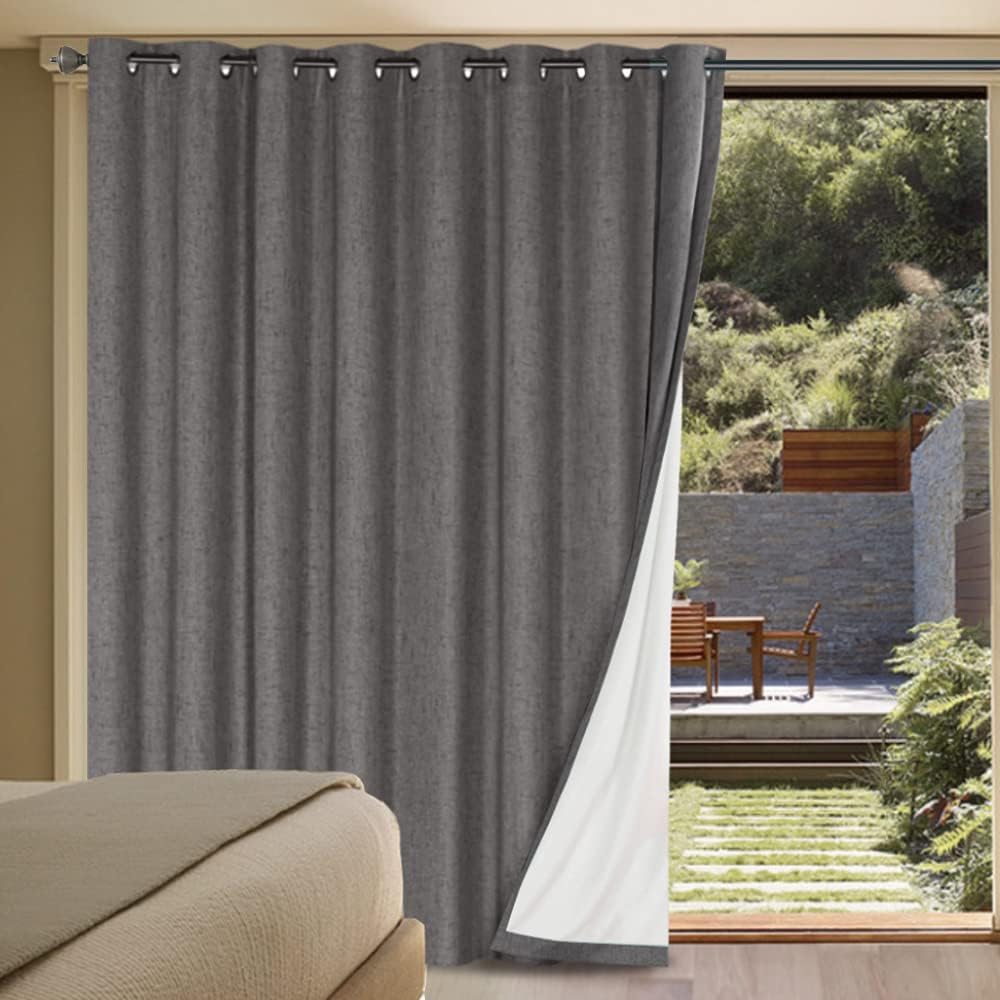 H.VERSAILTEX Linen Blackout Curtains Durable Thick Textured Linen Look 100% Blackout Patio Door Curtain Anti Rust Grommet Extra Wide…