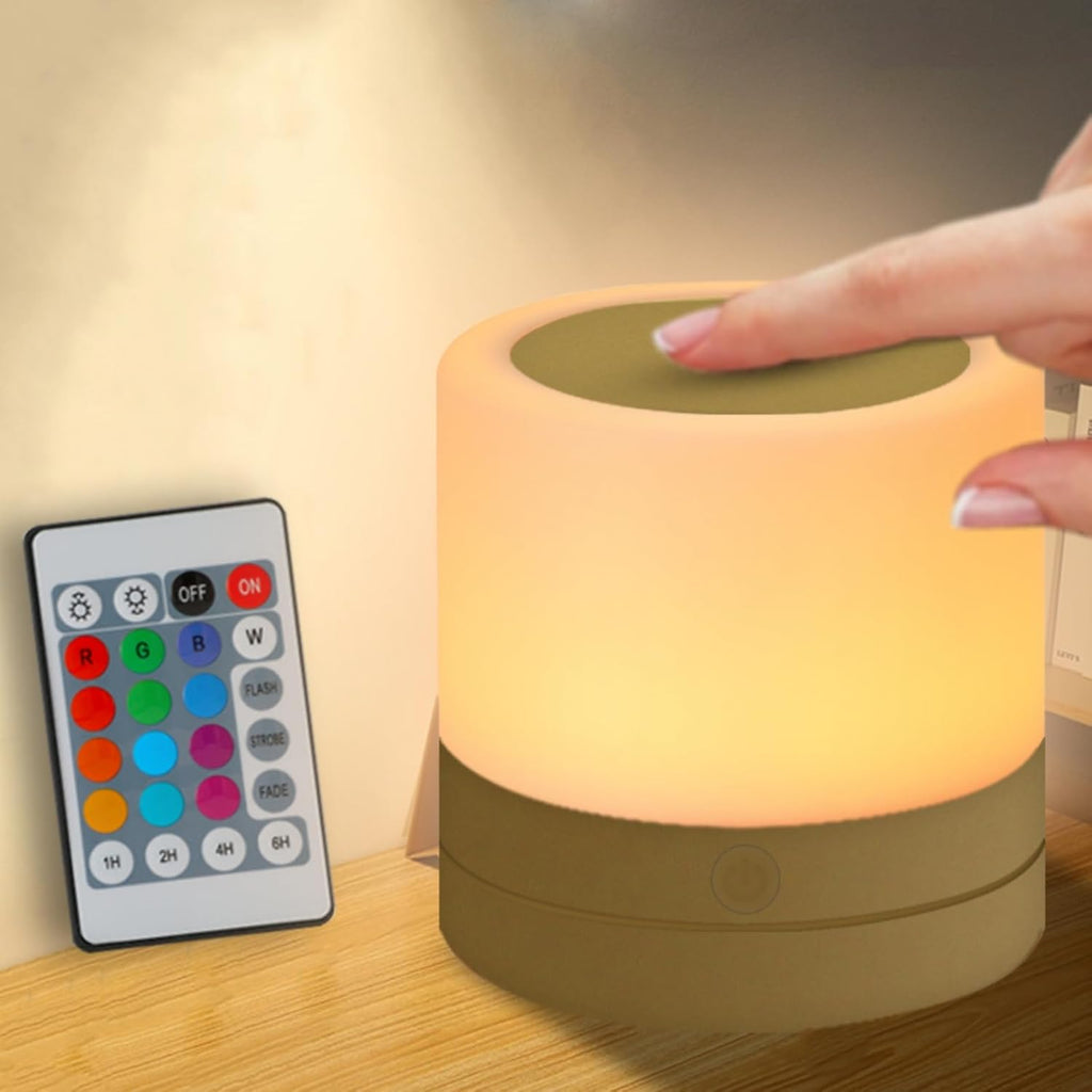 ERUN Nursery Night Light for Kids, USB Rechargeable Small Desk Lamp,13 RGB Colors & 4 Brightness & 1 Remote, Touch Bedside Cordless Table…