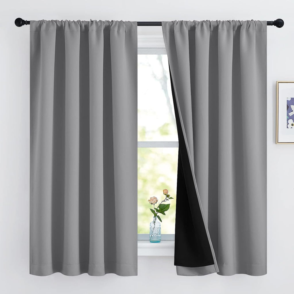 Nicetown 100% Blackout Curtains 63 inches Long, Soft Thermal Insulated Rod Pocket 2-Layer Lined Drapes, Energy Efficiency Window Draperies…