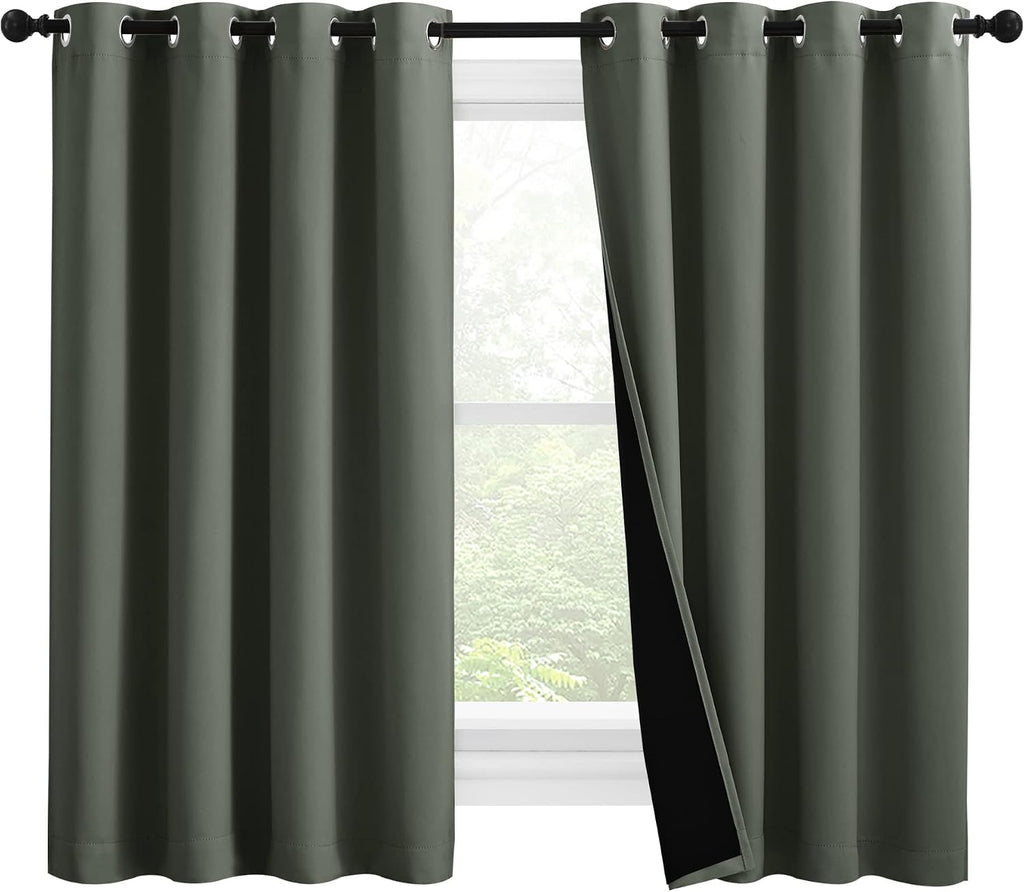 Nicetown 100% Blackout Curtains 57 inches Long, Double-Deck Completely Blackout Window Treatment Thermal Insulated Lined Drapes for Small W…