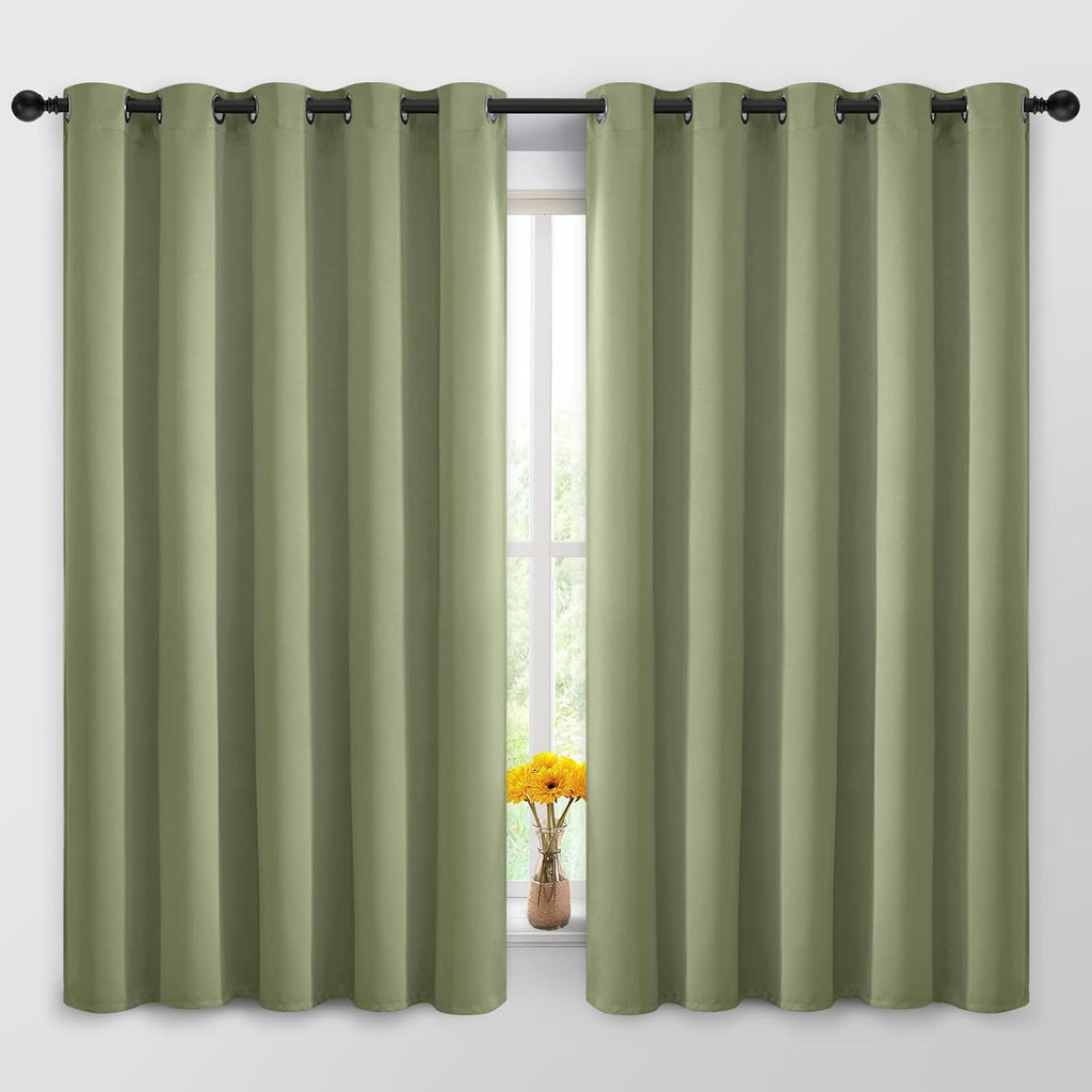 Yakamok 63 Inch Long Blackout Curtains Room Darkening Thermal Insulated with Grommet Window Curtain for Bedroom, 62Wx63L inch, Sage…
