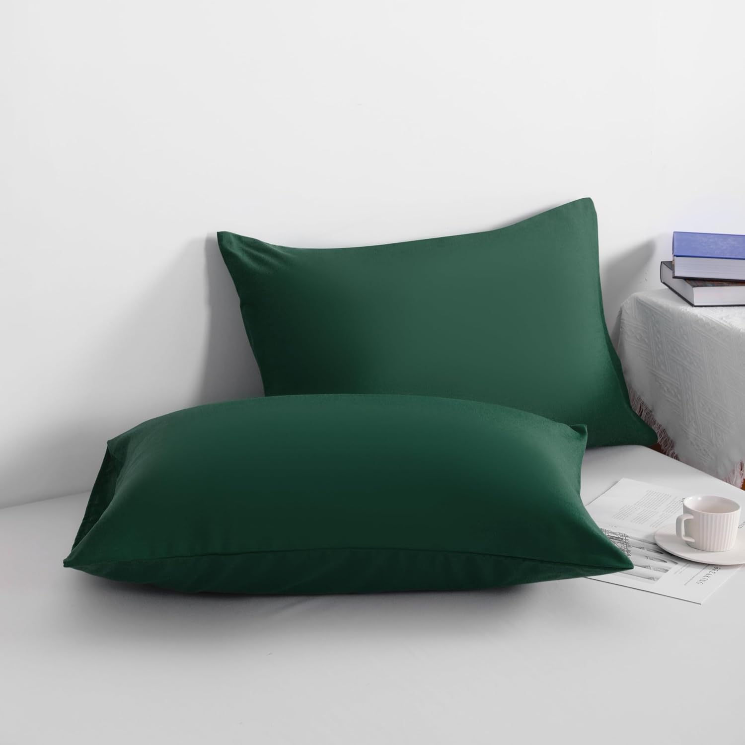 Ntbay King Pillowcase Set - 2 Pack Brushed Microfiber 20x36 Pillowcases - Soft, Wrinkle-Free, Fade-Resistant, Stain-Resistant, Dark Green P…