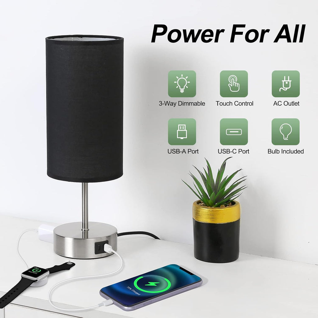 Yarra-Decor 【Upgraded Bedside Lamp with USB A+C Charging Ports & AC Outlet Touch Control Table Lamp for Bedroom 3 Way Dimmable Nightstand…