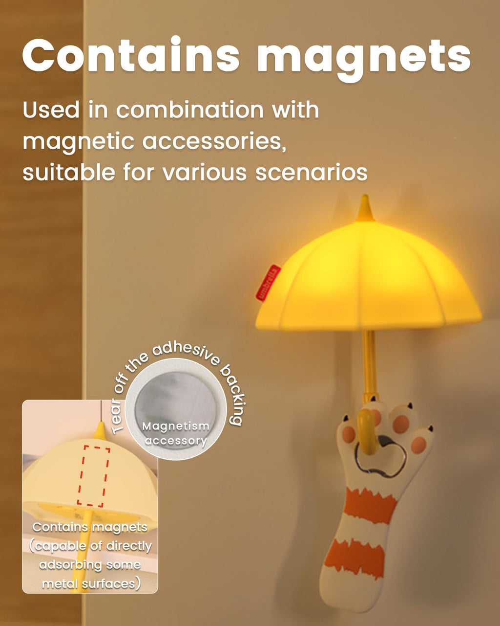 joyful xinghai Kids Night Light Umbrella, Silicone Tap Control Magnetic Bedside Lamp with Time Auto-Off, Cute Portable LED Nursery L…