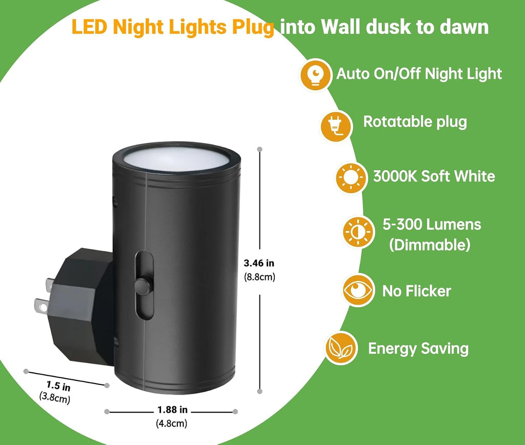 GEPLAD 4 Pack LED Night Light, Plug Into Wall, Dusk to Dawn Sensor, Soft White 3000K, Uplight & Downlight, for Bedroom, Stairway…