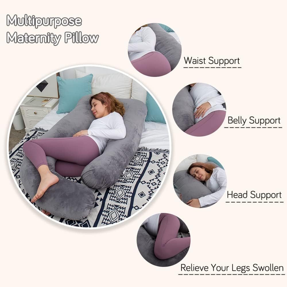 60 Inch Pregnancy Pillow for Sleeping, Extra Large U Shaped Body Pillow, Maternity Pillow for Pregnant Women with Velvet Cover (Dark Grey)