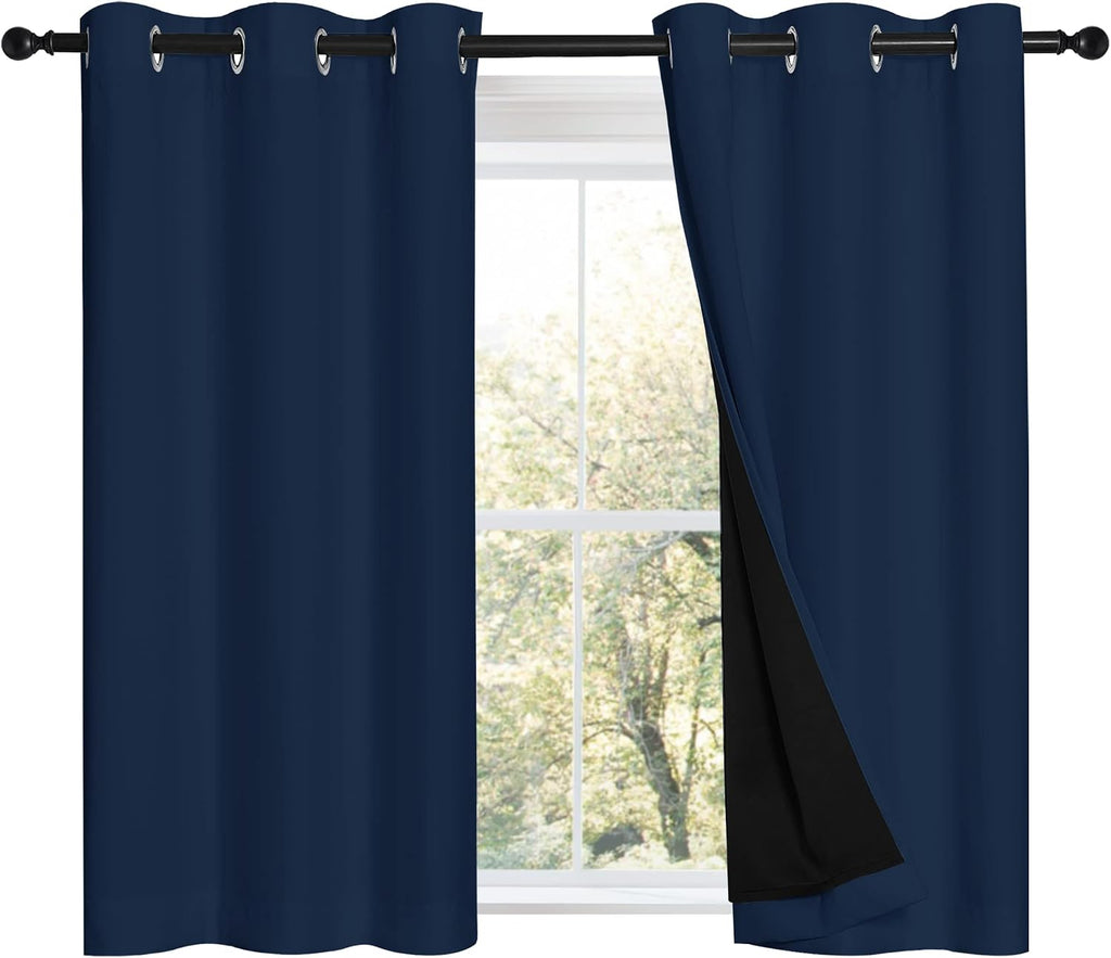 Nicetown Navy 100% Blackout Curtains 45 inch Long 2 Panels Set, Thermal Insulated 2-Layer Lined Drapes, Energy Efficiency Small Window Drap…