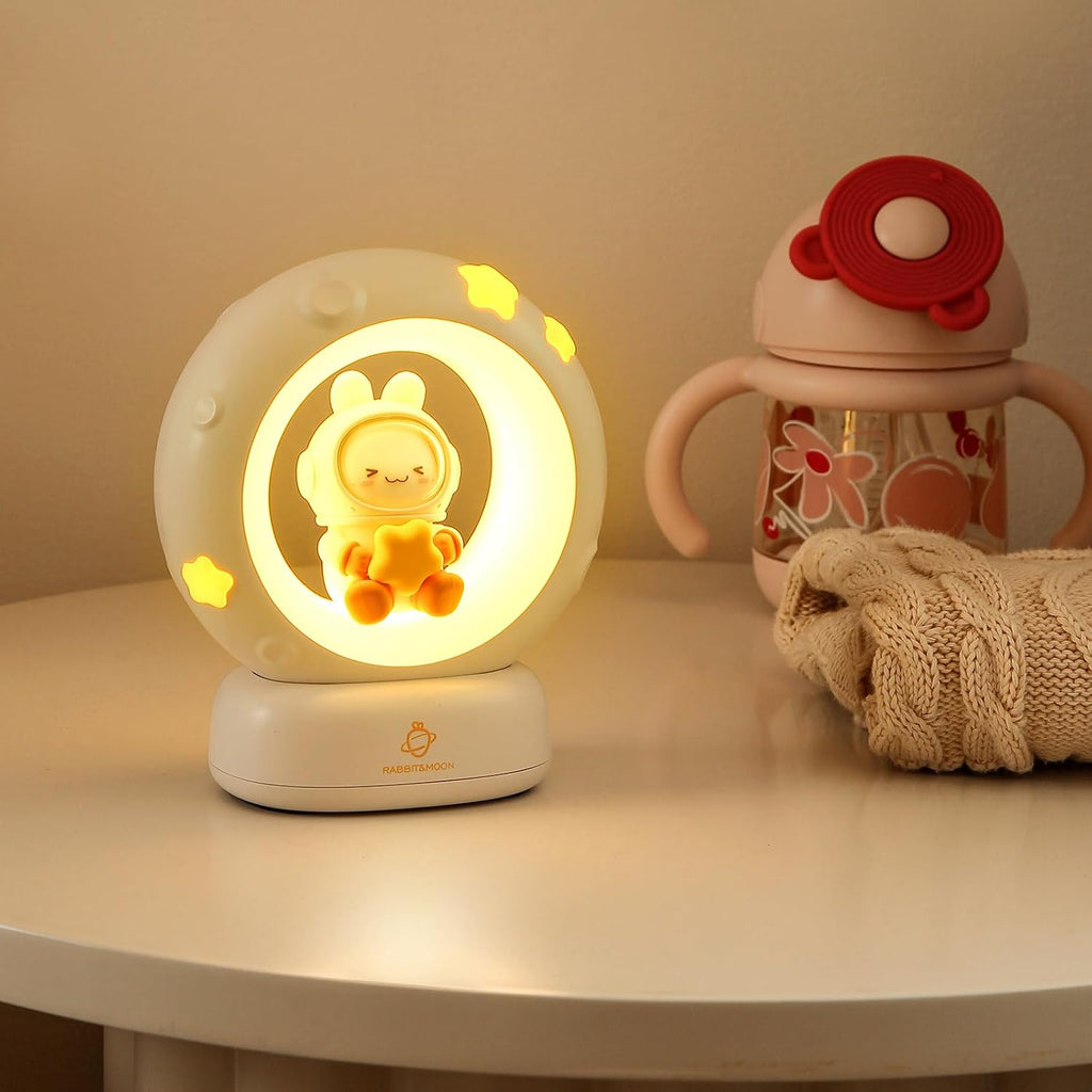 Moon and Bunny Rechargeable Night Light, Safe PVC and ABS Material, 3 Brightness Levels, Tap Control, Warm Light, Toddler Sleeping Lamp…