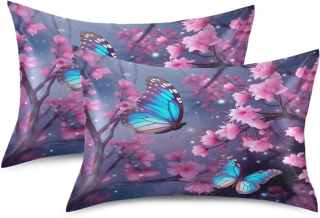 YETTASBIN Butterfly Flower Satin Pillowcase, Soft Breathable Silk Pillow Case with Envelope Closure for Hair and Skin, King Size 40 x 20…