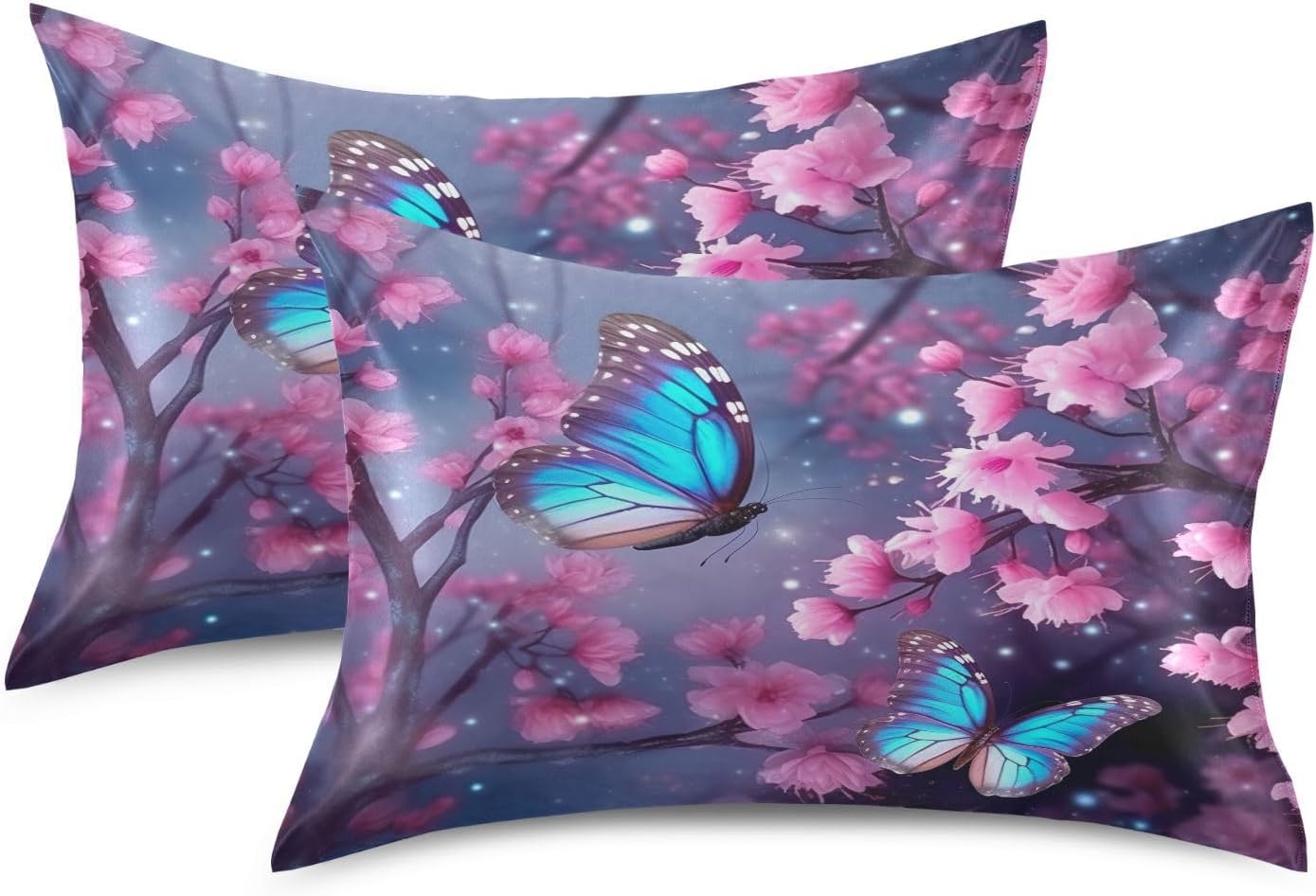 YETTASBIN Butterfly Flower Satin Pillowcase, Soft Breathable Silk Pillow Case with Envelope Closure for Hair and Skin, King Size 40 x 20…