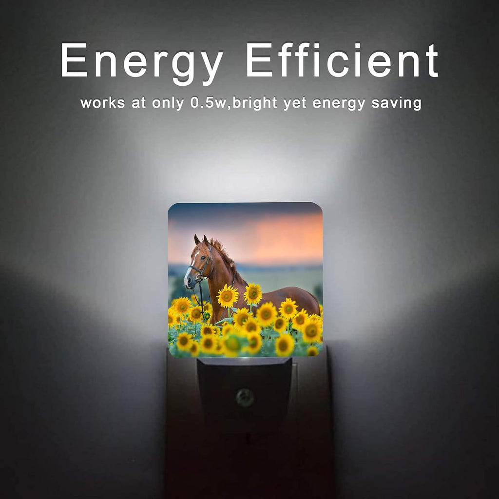 Horse Night Light, Sunflower Farm Animal Horses Plug-in Night Lights with Dusk-to-Dawn Sensor for Women/Girls/Boys Gift Sleep Friendly…