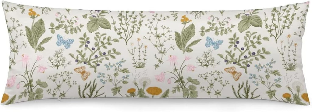 Body Pillow Cover Pattern Printed Body Pillowcase Vintage Wildflower Herbs Floral Rustic Butterfly Decorative Rectangle Long Pillow Cases…