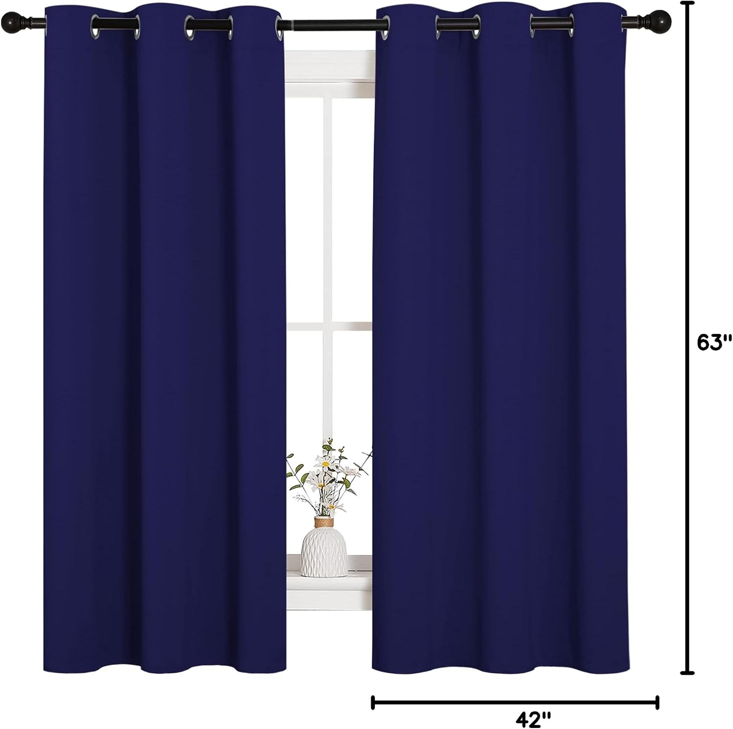 NICETOWN All Season Thermal Insulated Solid Grommet Top Blackout Curtains/Drapes/Panels for Kid's Room (Royal Blue, 2 Panels, 42 x 63 Inch)