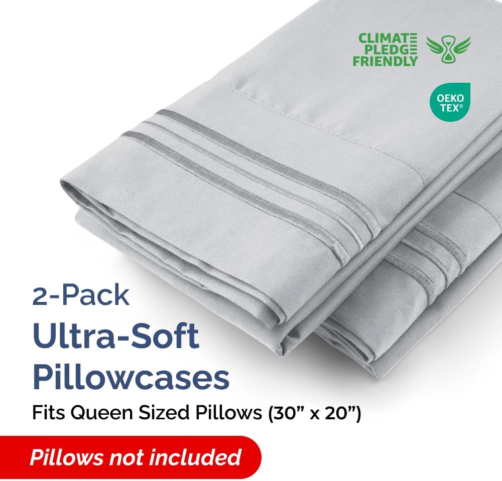 Queen Pillow Cases Set of 2 - Ultra Soft Hotel Quality Pillowcase Covers - Comfy, Cozy & Wrinkle Free - Shrink, Stain & Fade Resistant…