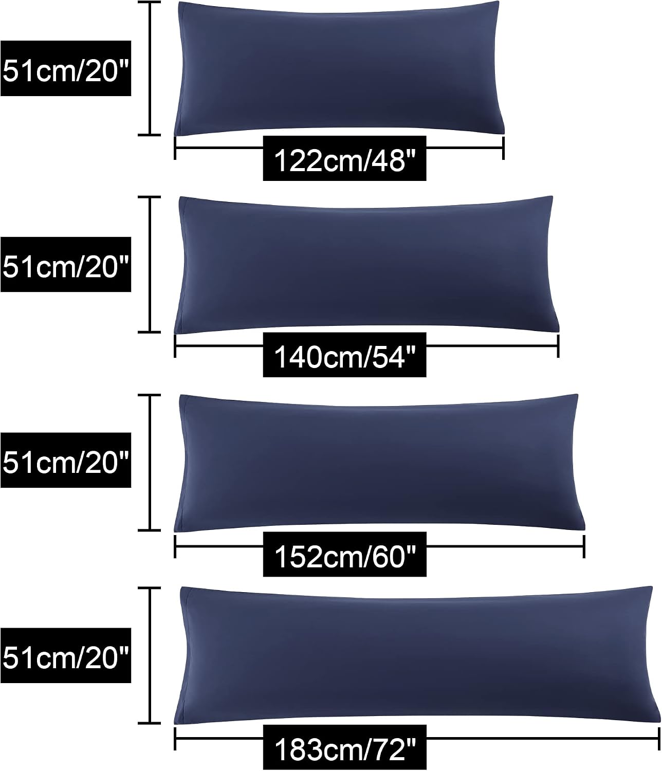 uxcell Soft Microfiber Body Pillow Cover with Zipper Closure, Long Pillow Cases for Body Pillows for 90 GSM Polyester, Navy Body (20"x48")…