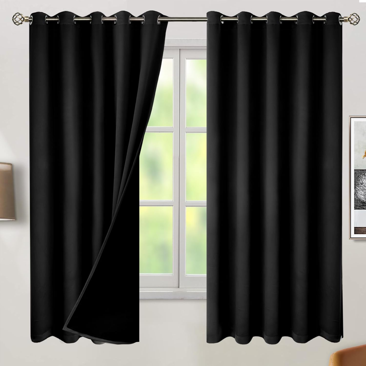 BGment Thermal Insulated 100% Blackout Curtains for Bedroom with Black Liner, Double Layer Full Room Darkening Noise Reducing Grommet Curta…