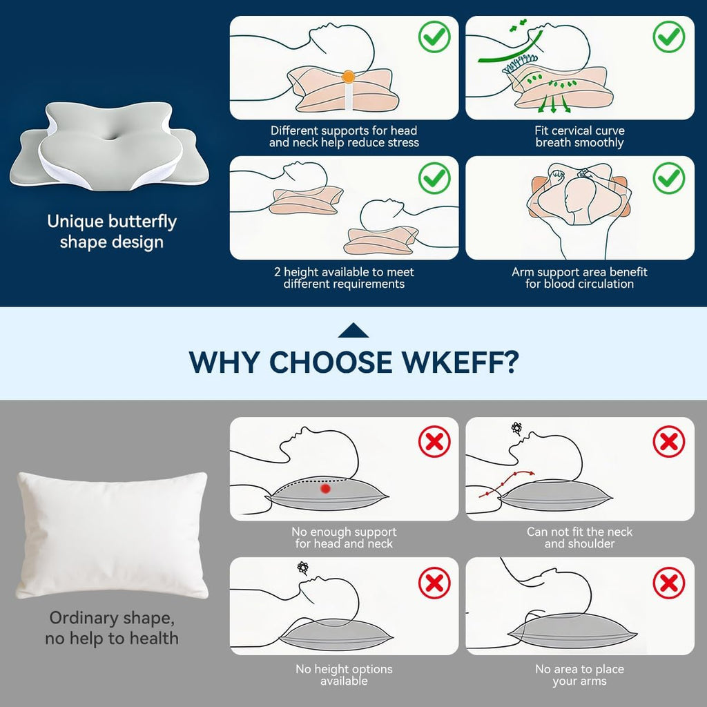 WKEFF Cervical Pillow for Neck, Hollow Design Odorless Memory Foam Pillows with Cooling Case, Adjustable Orthopedic Bed Pillow for…