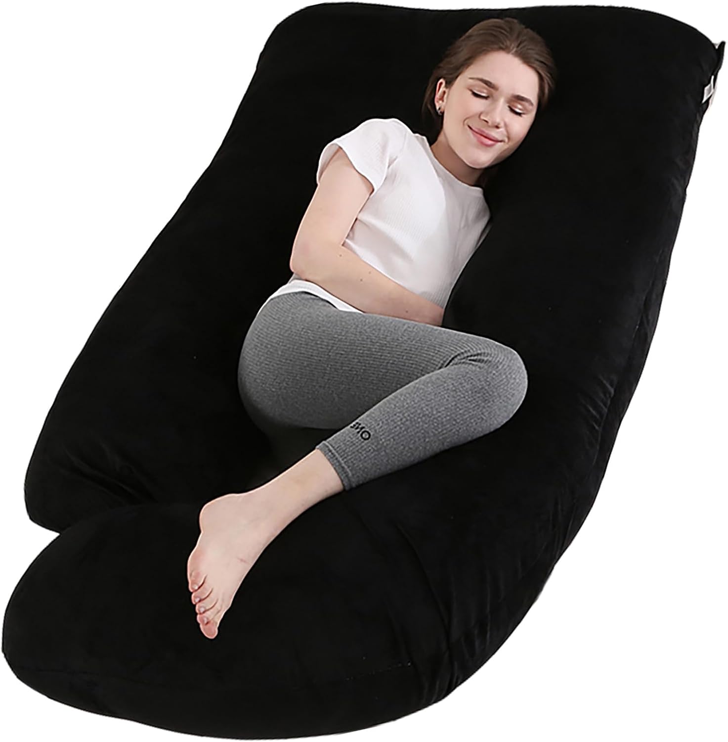 Jcickt Pregnancy Pillow J-Shaped Full Body Pillow, 59 inch with Velvet Cover Easy to Remove and Wash, Support Pregnant Women's Backs Legs a…