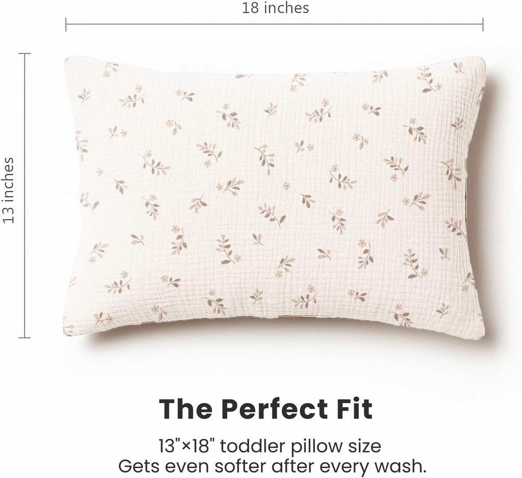 Konssy Muslin Toddler Pillowcase 13"x18", 2 Pack 100% Cotton Toddler Pillow Case for Kids, Boys, Girls, Soft & Snug Fit Baby Pillow Covers…