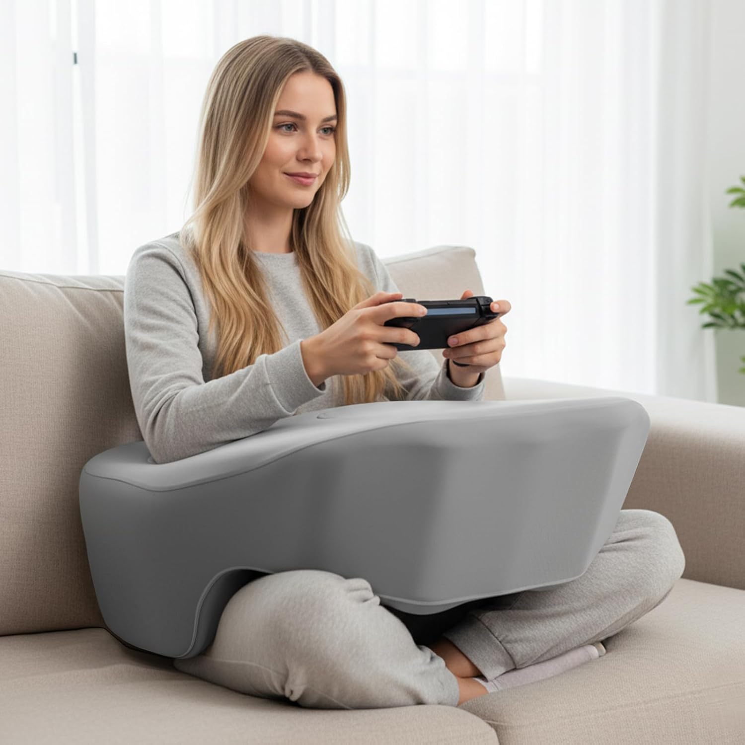 Reading Pillow for Gaming, Large Arm Rest Pillow for Adult, Memory Foam Desk Pillow with Cup & Phone Holder for Reading, Working…
