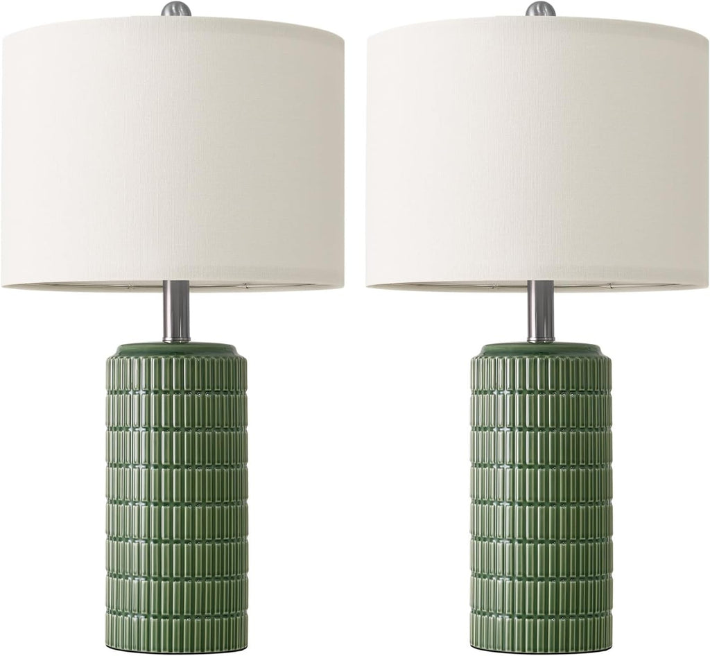 PoKat 23" Dark Green Ceramic Table Lamps Set of 2, Modern Table Lamps for Living Room, Farmhouse Lamps for Bedroom Night Stands…