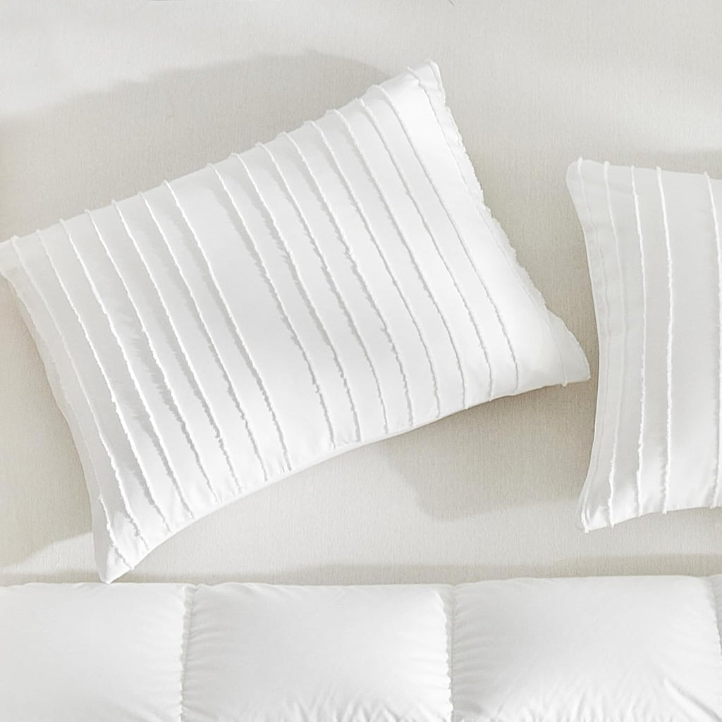 Warmdern White Striped Pillow Covers Queen Pillow Cases Soft Microfiber Stripe Pillow Cases Set of 2 Boho Tufted Stripes Textured Pillowcas…