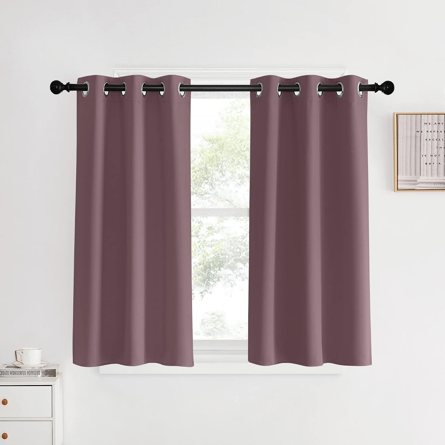 NICETOWN Room Darkening Short Curtain Panels for Cafe, Dry Rose, 2 Panels, W34 x L40 -inch, Thermal Insulated Grommet Room Darkening…