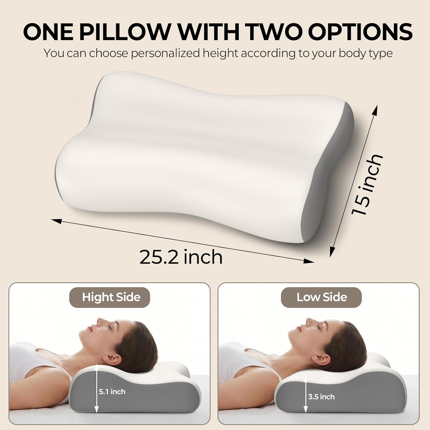 Polovo Cervical Neck Pillow - Ergonomic Side Sleeper Pillow for Neck, Contour Memory Foam Pillows for Deep Sleep, Orthopedic Cooling Pillo…