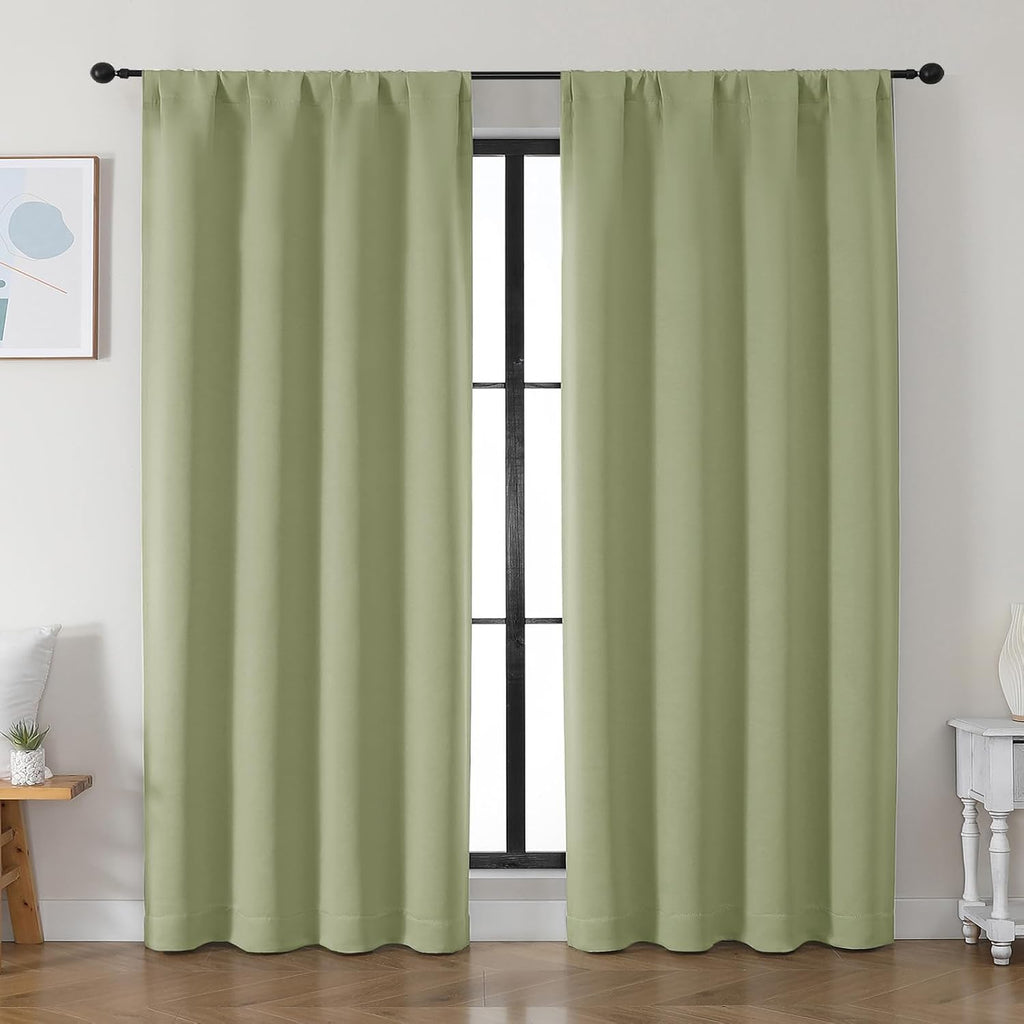 Simplebrand Ava Sage Green Blackout Curtains for Bedroom 84 Inch Length 2 Panels Set, Solid Thermal Insulated Privacy Living Room Window Tr…