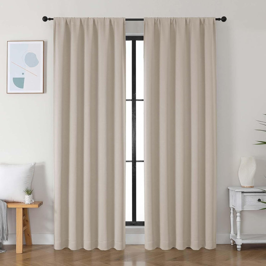 Simplebrand Ava Biscotti Beige Blackout Curtains for Bedroom 84 Inch Length 2 Panels Set, Solid Thermal Insulated Privacy Nursery Window Tr…