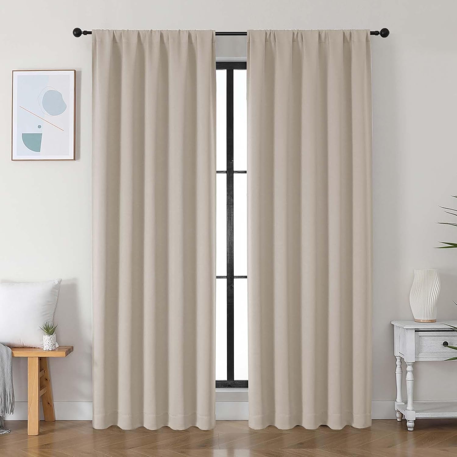 Simplebrand Ava Biscotti Beige Blackout Curtains for Bedroom 84 Inch Length 2 Panels Set, Solid Thermal Insulated Privacy Nursery Window Tr…