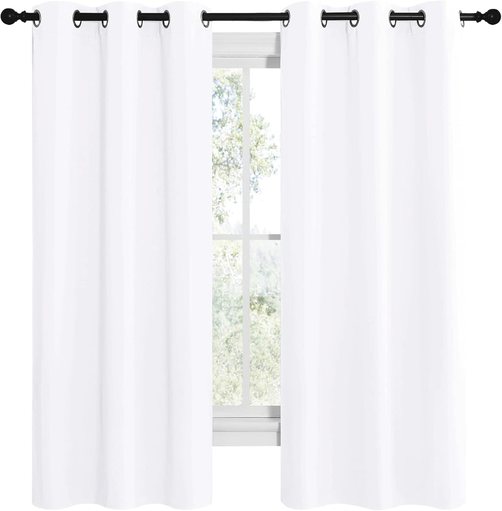 NICETOWN White Samll Window Blackout Curtain Panels, 50% Light Blocking Curtains for Bedroom & Dining Room Window (Set of 2, 42 inches x…