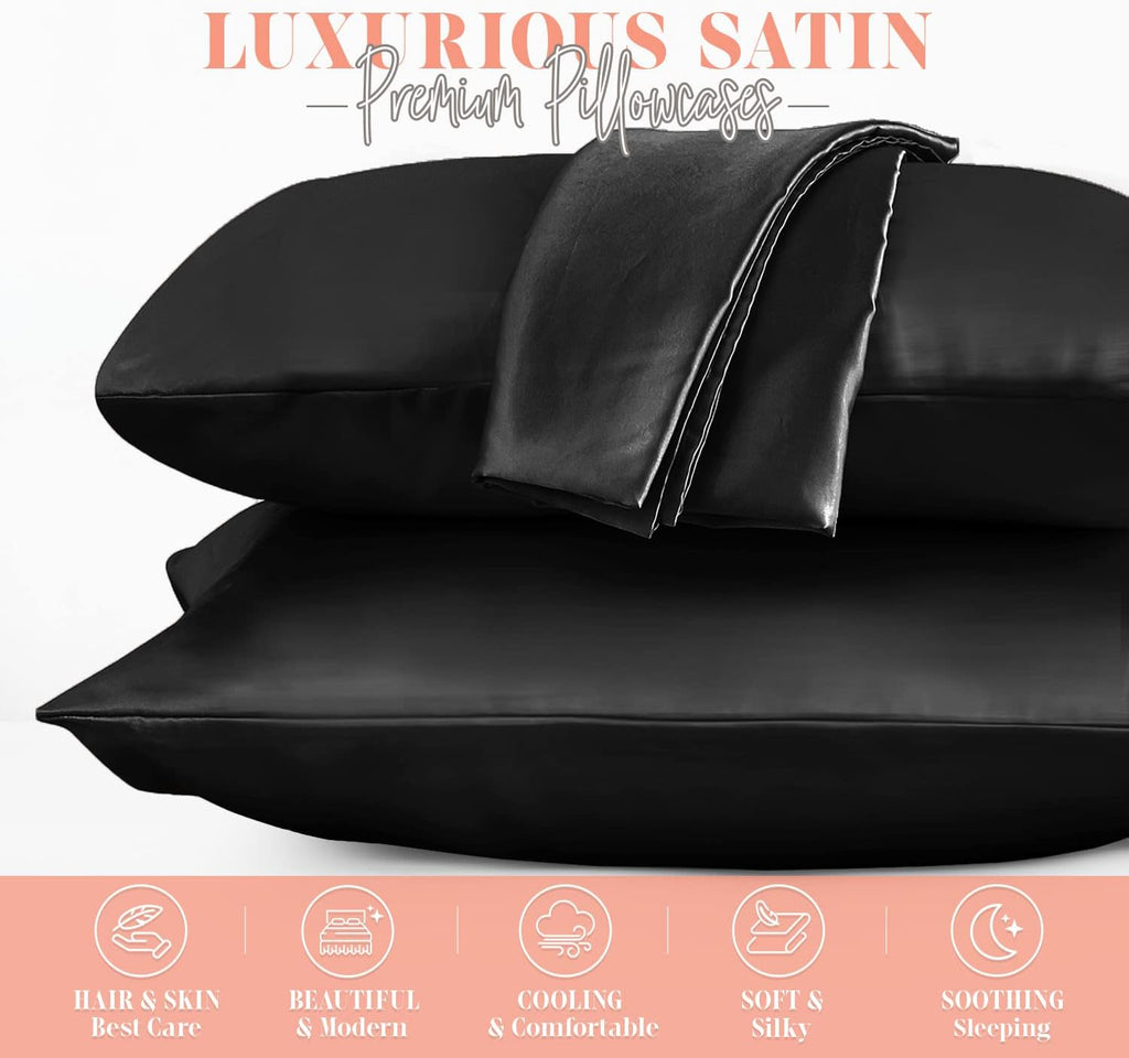 Elegantcomfort Elegant Comfort Silky and Luxurious 2-Piece Satin Pillowcase Set for Healthier Skin and Hair, Hidden Zipper Closure and Beau…